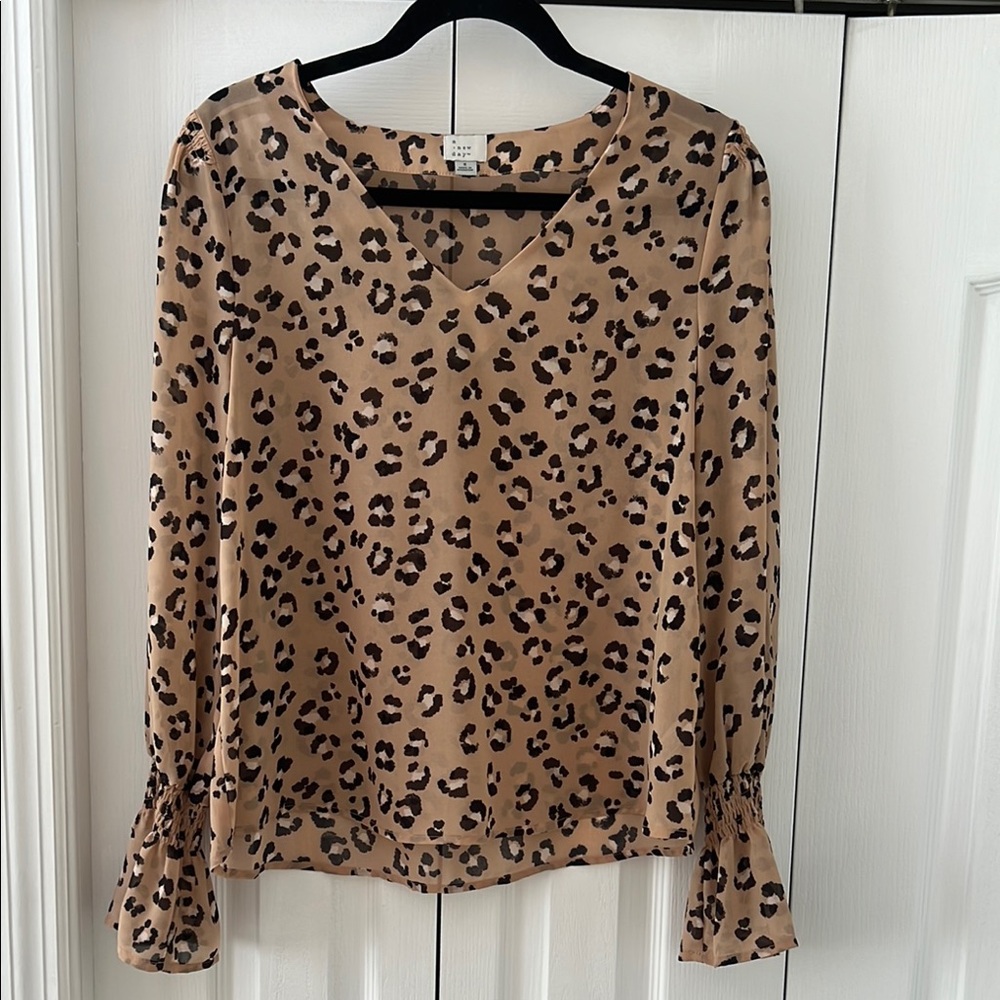 A New Day Tan Leopard Print Blouse
